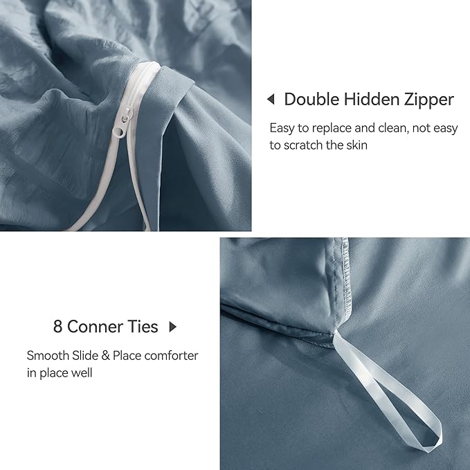 JELLYMONI Sierra Blue Duvet Cover Queen Size, Soft Breathable Seersucker Duvet - Image 5