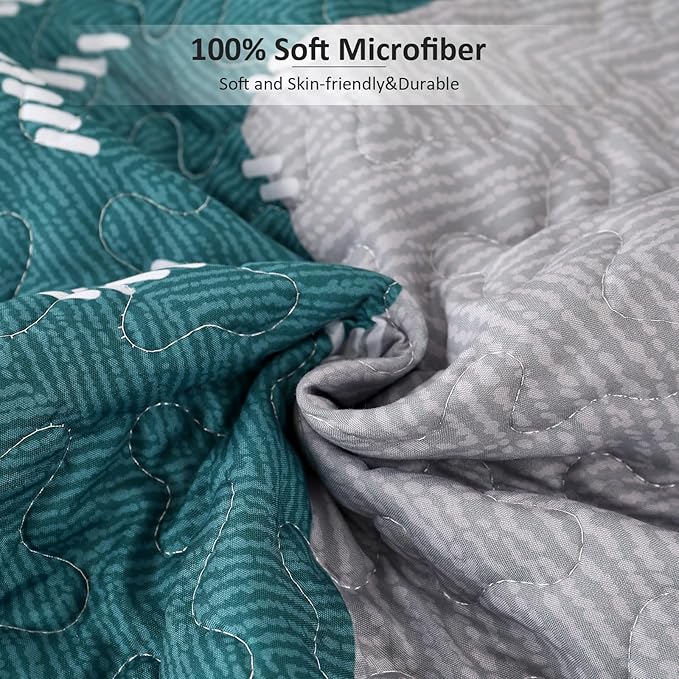 Dintszyayue Boho Quilt Set King 3 Pieces Teal Aztec Texture Bedspread Coverlet - Image 6