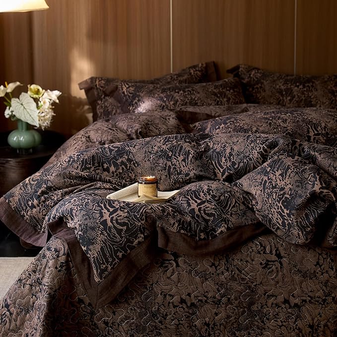 mixinni Duvet Cover Set Queen, Vintage Opulence Yarn-Dyed Jacquard Double-Layer by mixinni
