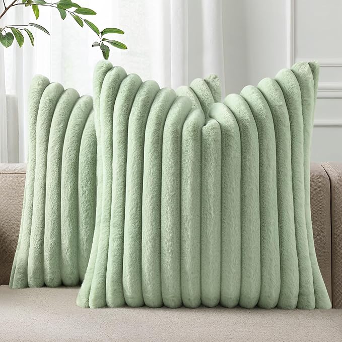Pallene Faux Fur Plush Throw Pillow Covers 18x18 Set of 2, Luxury Soft Fluffy by PALLENE