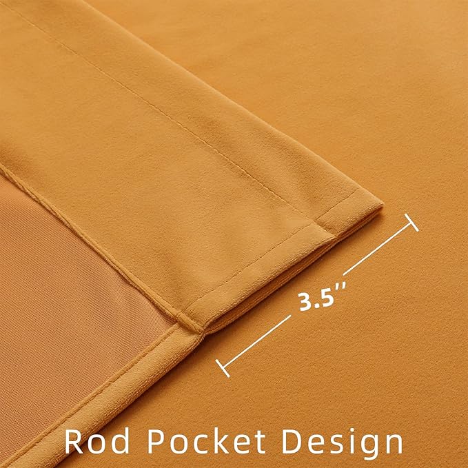 Joydeco Yellow Velvet Curtains 96 inch Length 2 Panels, Luxury Blackout Rod - Image 3