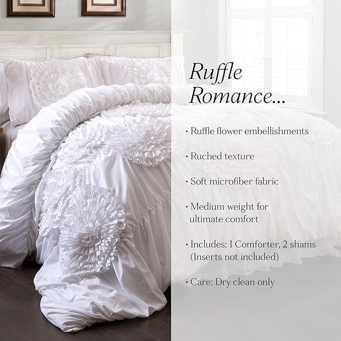 Lush Décor Serena 3 Piece Ruched Flower Comforter Set - Image 7