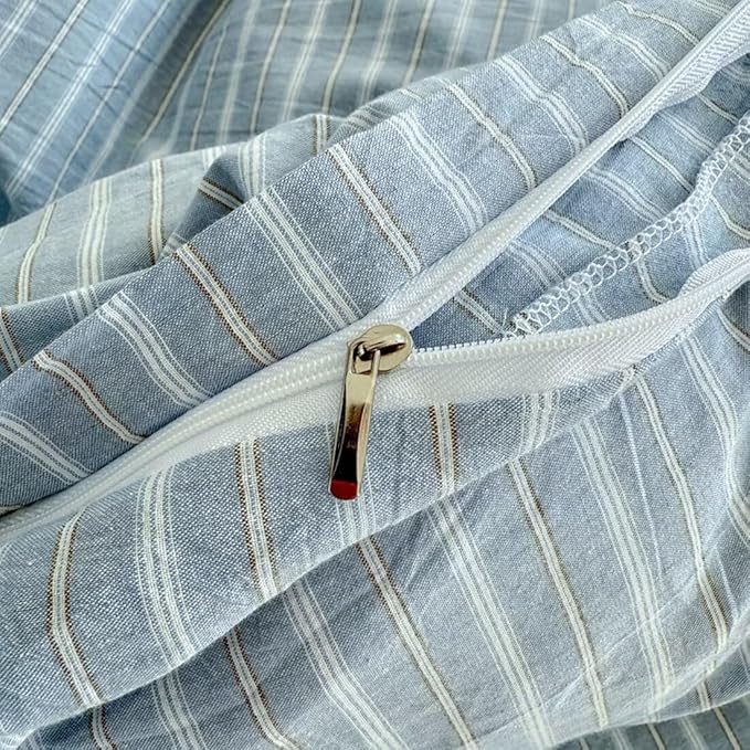 PinkMemory Blue Striped Duvet Cover Set King 100% Washed Cotton Blue Stripes - Image 6