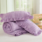 WONGS BEDDING Purple Comforter Set Queen, 3 Pieces Ruffle Farmhouse Shabby Chic - Image 7
