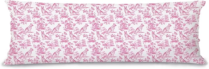Pink Chinoiserie German Shepherd Dog 20x54 Body Pillow Cover by Unknown