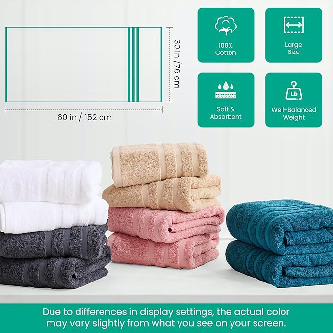 Bath Towels 2 Pack, 30 x 60 Inches, Large 100% Cotton Towels, Comfortable - Image 7