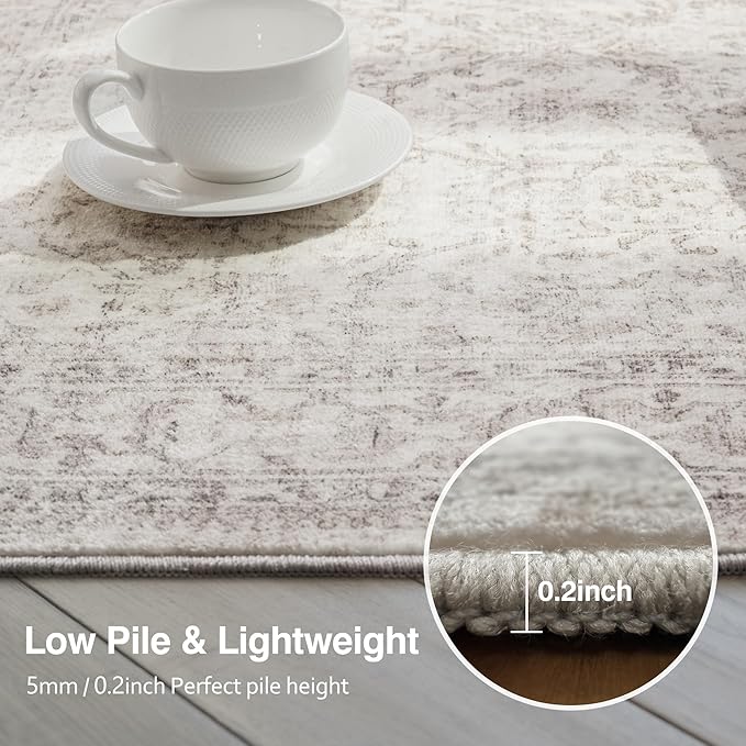 FMFUNCTEX 9x12 Washable Area Rug Beige Vintage Neutral Distressed Large Non - Image 6