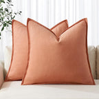 MIULEE Decorative Linen Pillow Covers 20x20 Inch Coral ​Boho Farmhouse​ by MIULEE