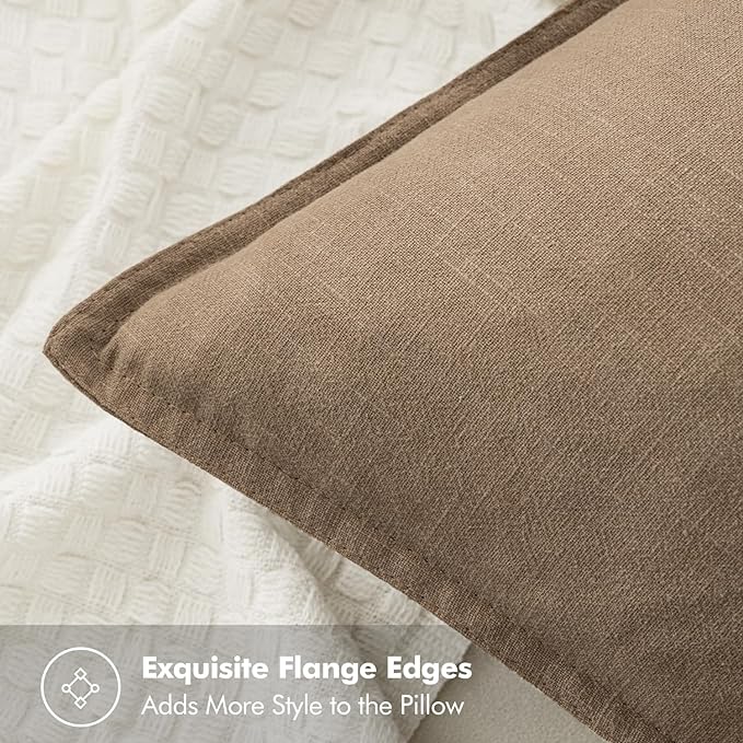 MIULEE Decorative Linen Euro Sham Pillow Covers 22x22 Inch Khaki Boho Farmhouse - Image 2