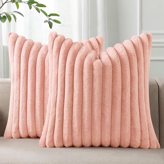 Pallene Faux Fur Plush Throw Pillow Covers 18x18 Set of 2, Luxury Soft Fluffy by PALLENE