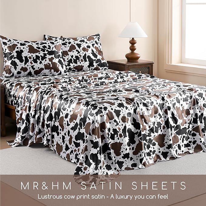 MR&HM Satin Bed Sheets with Elastic Corner Straps, King Size Sheets Set - Image 7