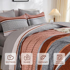 WONGS BEDDING 7 Pieces Comforter Set Queen Size, Burnt Orange Striped Bed in a - Image 4