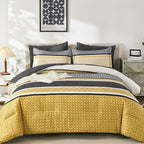 WONGS BEDDING Yellow Grey King Comforter Set 7 Pieces, Boho Striped Bed in a - Image 2
