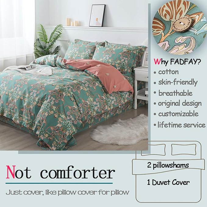 FADFAY Twin XL Duvet Cover Set Button Closure Floral Bedding Set 100% Cotton - Image 2