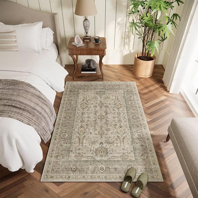 Washable 3x5 Entryway Rug, Boho Non-Slip Vintage Distress Small Rugs - Image 2