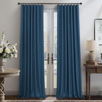 Navy Blue Black Out Curtains 96 Inches Long 2 Panels Linen Textured Blackout - Image 7