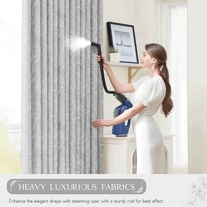 Beauoop Grey Floral Jacquard Blackout Curtains 120 Inches Long 2 Panels - Image 5