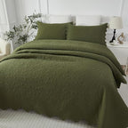 Brandream Olive Green Floral Vine Cotton Quilt Set King Size Luxury Scalloped - Image 3