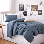 Wake In Cloud - Cotton Duvet Cover Set, Twin Size, Chambray Denim Blue - Image 5