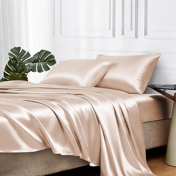 MR&HM Satin Bed Sheets, Queen Size Sheets Set by MRHM