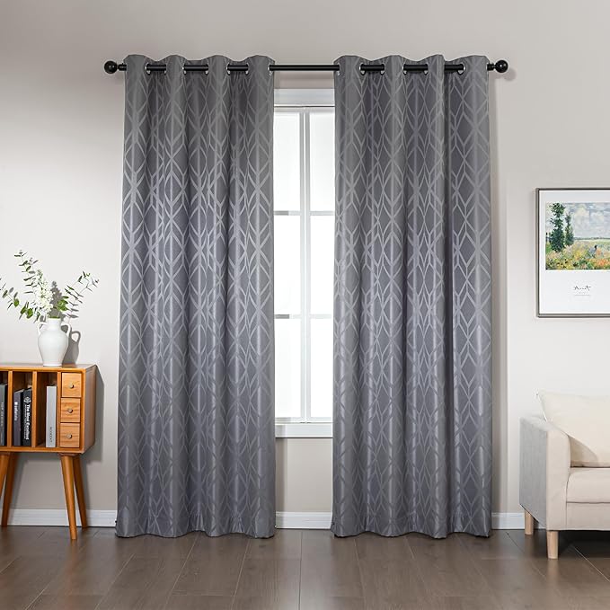 Amazon Basics Jacquard 2-Piece 100% Blackout Curtains, Living Room and Bedroom by AmazonBasics