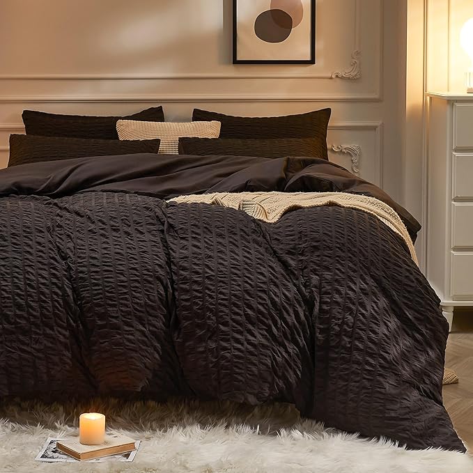 JELLYMONI Black Duvet Cover Twin Size, Soft Breathable Seersucker Duvet Cover by JELLYMONI