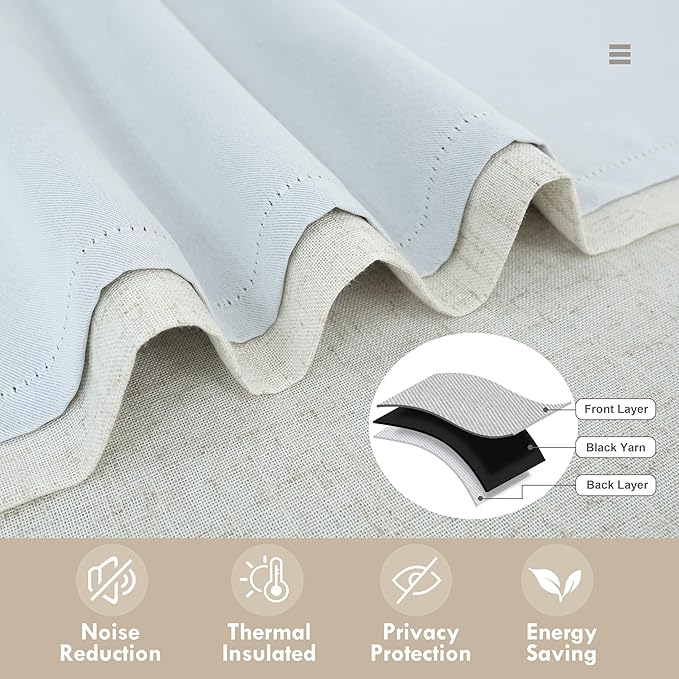 DriftAway Double Layer Linen Blackout Tie Up Curtains Thermal Insulated Fully - Image 5