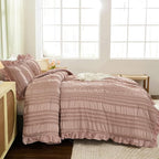 WONGS BEDDING Pink Comforter Set King, 3 Pieces Ruffle Farmhouse Shabby Chic - Image 3