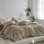 MooMee Striped Duvet Cover Set 100% Washed Cotton Linen Like Textured - Image 3