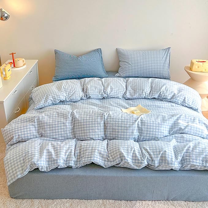 BOLINLIVING Gingham Duvet Cover Queen Size, Microfiber Bedding Set by BOLINLIVING