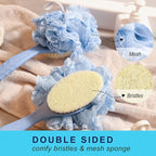 Shower Body Brush with Bristles and Loofah, Back Scrubber Bath Mesh Sponge with - Image 2