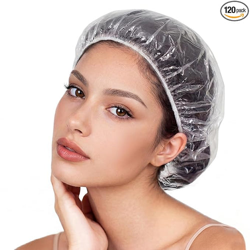 120 PCS Disposable Shower Caps – Large Thick Waterproof Stretchable Clear by Edoneery