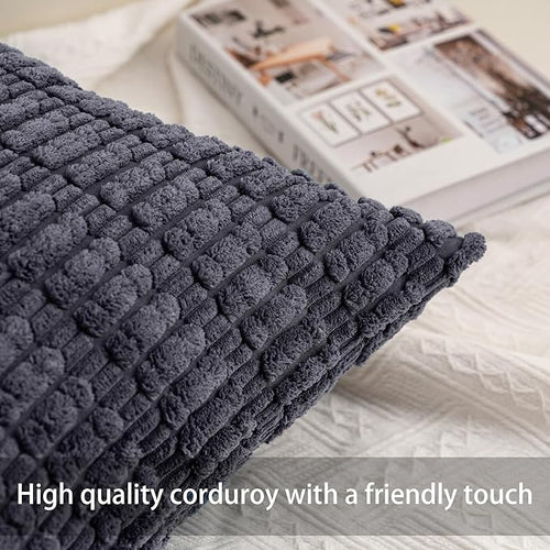 Aegero Pack of 2 Corduroy Decorative Throw Pillow Covers 22x22 Inch Soft - Image 2