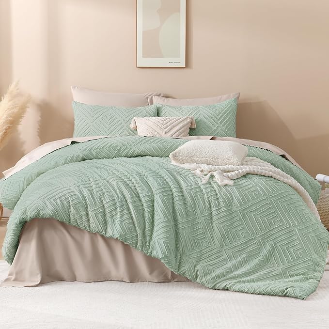 Andency Sage Green California King Comforter Set, 3 Pieces Boho Cal King Summer - Image 2