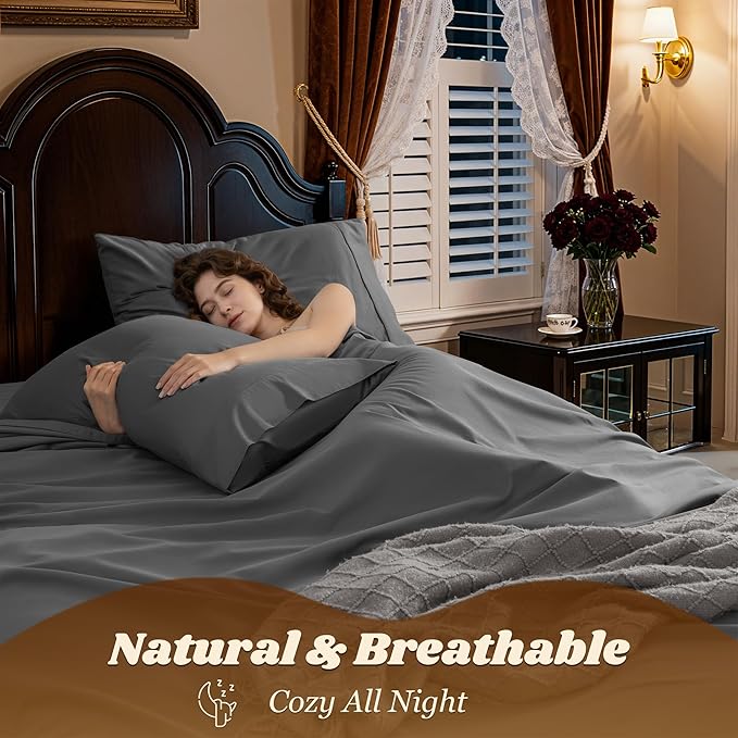 LBRO2M 100% Cotton Sheets Set Deep Pocket 19", 1000 Thread Count Full Size 4 - Image 5