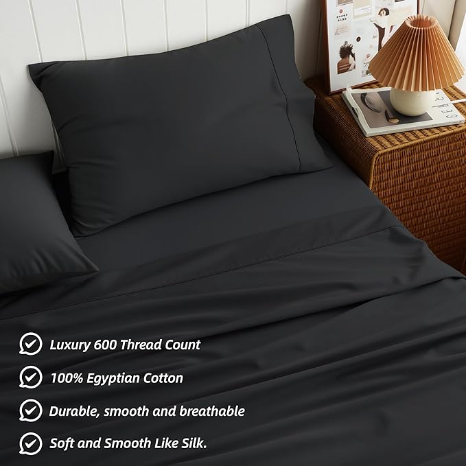 Cotton Flat Sheets Only, 600 TC 100% Cotton Flat Sheet Top Sheet Only, TwinXL - Image 2