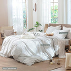MooMee Striped Duvet Cover Set 100% Washed Cotton Linen Like Textured - Image 2