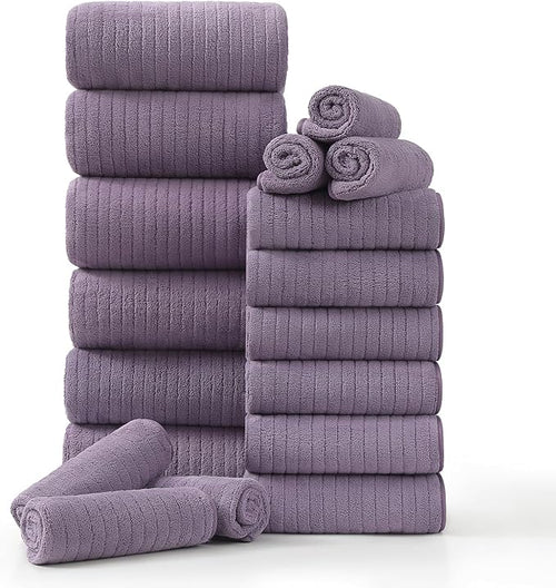 18 Piece Family Bath Towel Set Include 6 Bath Towels, 6 Hand Towels and 6 by Hailea