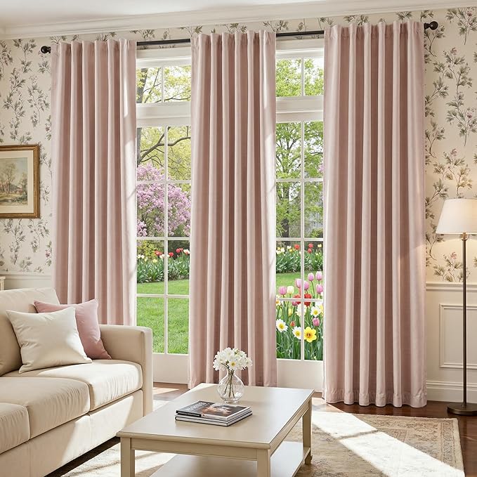 jinchan Chenille Blackout Curtains 96 Inches Long Light Pink Thermal Insulated - Image 8