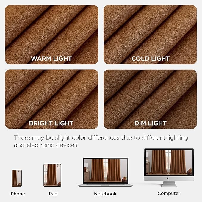 Joydeco Golden Brown 100% Blackout Curtains 108 Inch 2 Panels, Luxury Thermal - Image 7