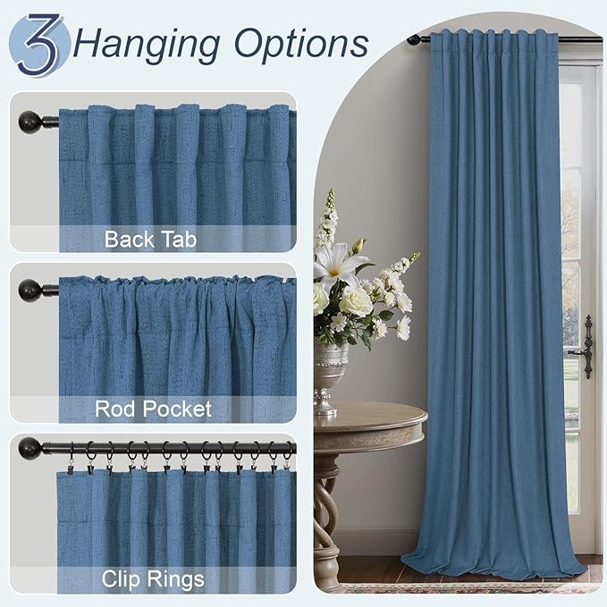 Denim Blue Blackout Drapes 96 Inches Long 2 Panel Burg Cute Linen Textured - Image 6