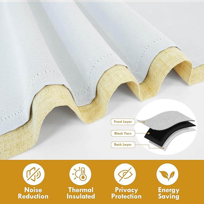 DriftAway Double Layer Linen Blackout Tie Up Curtains Thermal Insulated Fully - Image 4