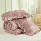 WONGS BEDDING Pink Comforter Set King, 3 Pieces Ruffle Farmhouse Shabby Chic - Image 7