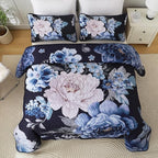 WONGS BEDDING Navy Boho Floral Quilt Set Queen, Elegant Blue Flower Bedspread - Image 3
