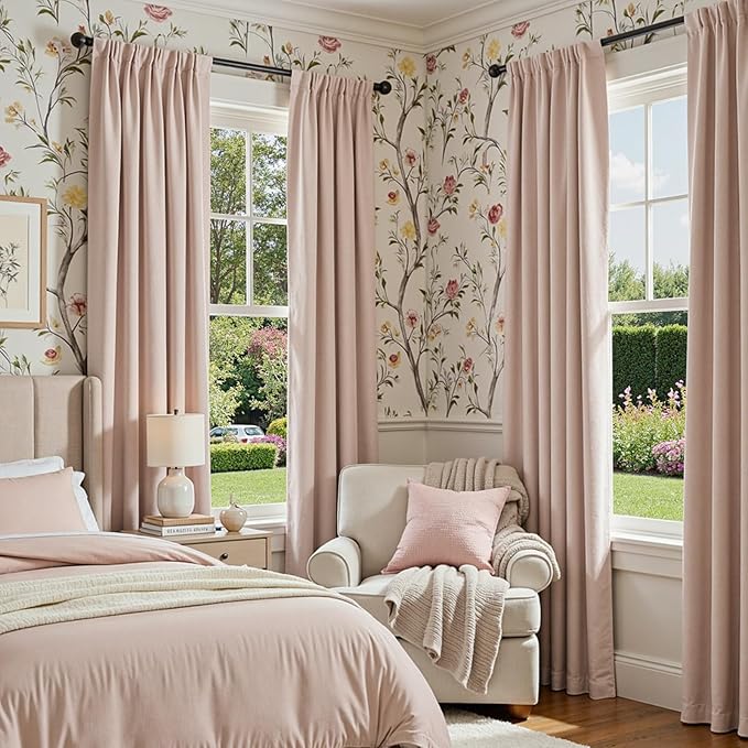 jinchan Chenille Blackout Curtains 108 Inches Long Light Pink Thermal Insulated - Image 2