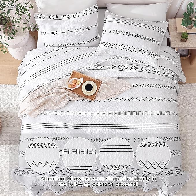 Andency White Twin Quilt Set, 2 Pieces Boho Lightweight Soft Striped Bedspread - Image 3