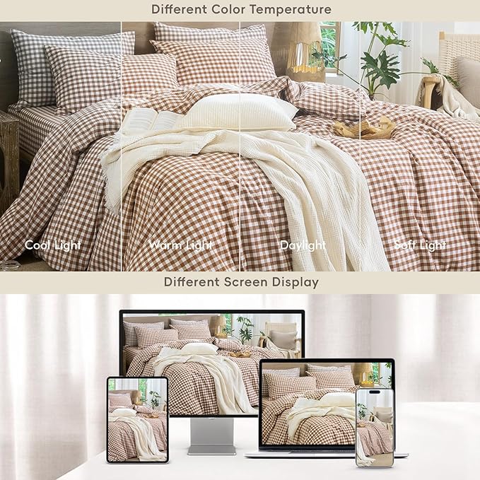 MooMee Gingham Duvet Cover Set 100% Washed Cotton Linen Like Textured - Image 7