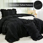 WONGS BEDDING Black Comforter Set Queen, 3 Pieces Ruffle Farmhouse Shabby Chic - Image 2