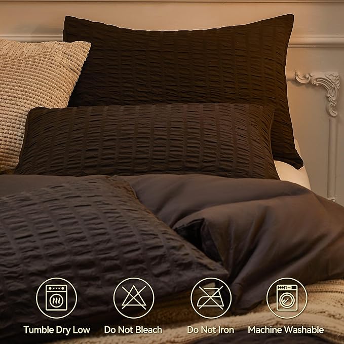 JELLYMONI Black Duvet Cover King Size, Soft Breathable Seersucker Duvet Cover - Image 4