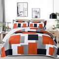Tyrot 3 Piece Orange Grey Quilt Set King Size Black White Gray Geometric by TyrotHomeDecor